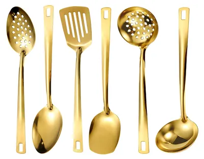6-teiliges Edelstahl-Küchenutensilien-Set, gold, spülmaschinengeeignet