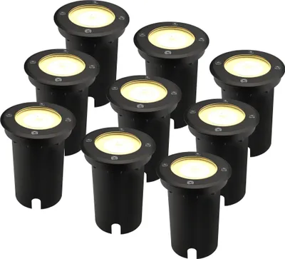 Produktbild von Ledvion 9er Set LED Bodenstrahler Außen IP67 3W 230V 345Lm 2700K GU10 weiss