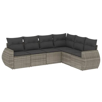 Produktbild von 6-tlg. Garten-Sofagarnitur mit Kissen Grau Poly Rattan