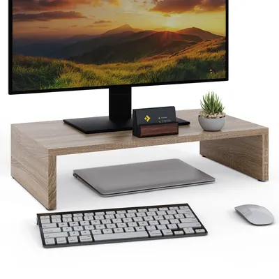 Obrázek produktu pro Stojan na monitor dub Torro 11 cm vysoký Ergonomický stojan na monitor - Stabilní - Moderní - Úspora místa