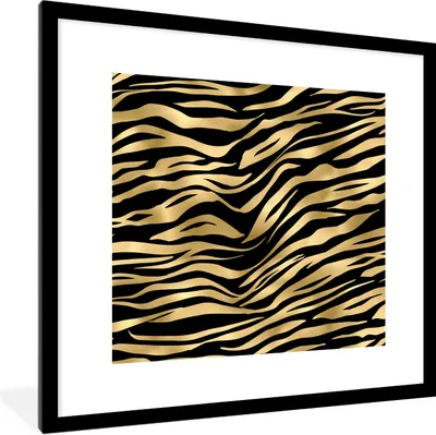 Produktbild von MuchoWow® Gerahmtes Poster Muster - Zebra - Gold 40x40 cm - Poster mit Schwarzem Bilderrahmen Wandposter Rahmen Foto Bilder - Poster - Plakat im Rahmen