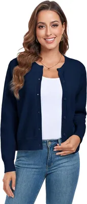 Produktbild von KESSER Damen Strickjacke Cardigan Strickpullover mit Knöpfen weich elegant dunkelblau XL
