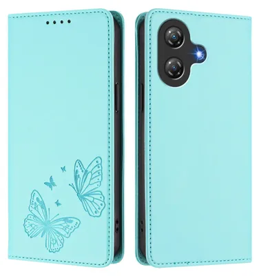 Image de Étui en cuir pour Ulefone Note 21, motif papillon, étui portefeuille à rabat avec support, vert menthe