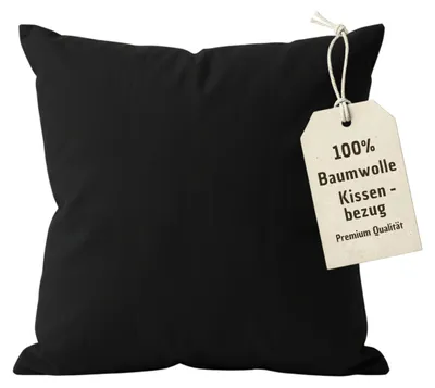 Produktbild von Kissenbezug 80x80 cm Schwarz | 100% Baumwolle | Atmungsaktive PREMIUM Kissenhülle mit verdecktem Reißverschluss