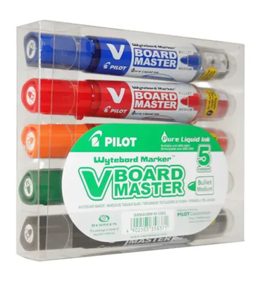Produktbild von Pilot V-Board Master, 5 Stück(e), Schwarz, Blau, Grün, Orange, Rot, Meißel, Gemischte Farben, Kunststoff, Rund