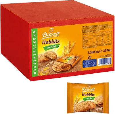 Produktbild von Brandt Hobbits Kernig 60 Dessertpackungen zu je 2 Haferkeksen 1368g
