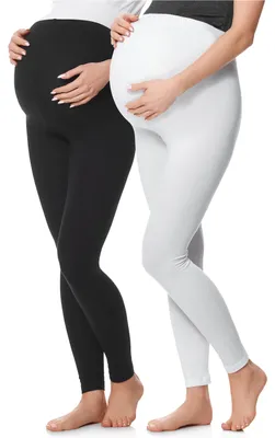 Produktbild von Be Mammy Damen 2er Pack Lange Umstandsleggings aus Baumwolle BE20-230 (Schwarz/Weiß, M)