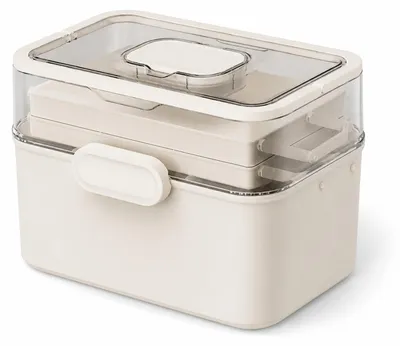 Produktbild von Große Medikamenten Aufbewahrungsbox, 3-stufiger Medizin Organizer mit herausnehmbarer Pillenbox, Erste Hilfe Kasten für Zuhause
