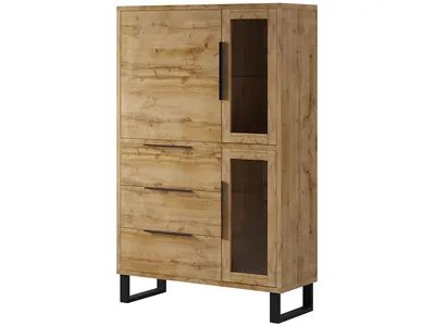 Produktbild von Dreitürige Vitrine GEJFUN mit Schubladen, Eiche Wotan