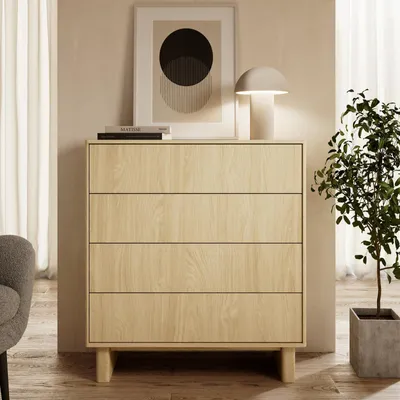 Productafbeelding van Kommode, ladekast VIRONE, geolied eikenhout, Japandi-stijl, 4 laden