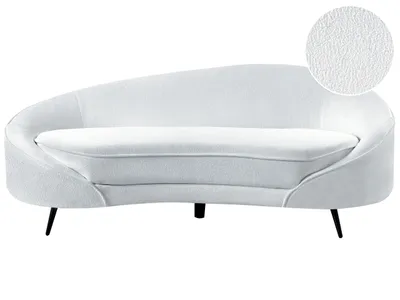 Produktbild von BELIANI Sofa Weiß Bouclé 3-Sitzer Oval Gebogen Dicke Polsterung mit Metallfüßen Schwarz Freistehend Retro Glamourös für Wohnzimmer Salon Flur Diele