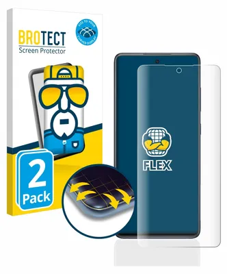 A product package for a screen protector is shown next to a smartphone with a screen protector applied.