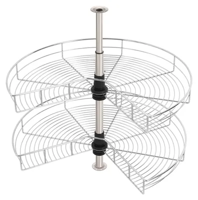 Image de Panier métallique pour cuisine, design à 2 niveaux, rotation à 270°, couleur argent