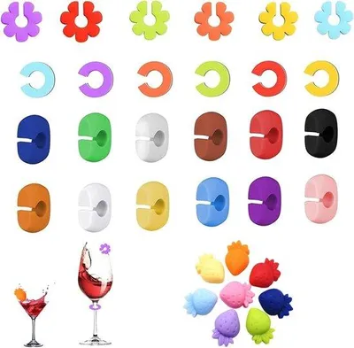 Produktbild von Bunte Glasmarker Set 32 Teile Silikon für WeinGläser