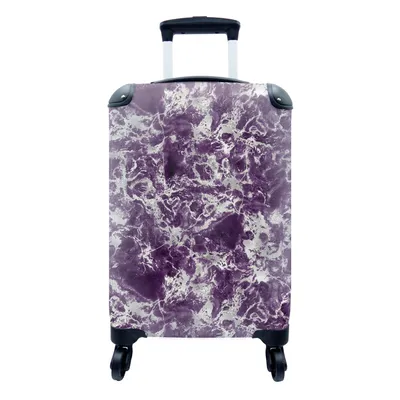Produktbild von MuchoWow® Koffer Handgepäck Trolley Rollkoffer Kleine Reisekoffer mit 4 Rollen - Marmor - Lila - Silber - Muster - Cabin Size < 55x40x23 cm & 55x40x20 cm - Fotokoffer - Kabinenkoffer - Boardgepäck - Reise-Box - Reisekoffer - Reisegepäck - Koffer mit Bild - Trolley für Kinder