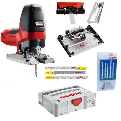 Produktbild von Mafell Stichsäge P1cc MaxiMAX 917103 Schwenkplatte 21 Sägeblätter