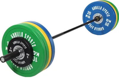 Produktbild von GORILLA SPORTS® Olympia Langhantel Set - 140kg, mit 10 Bumper Plates, 50mm, Langhantelstange 220cm, 2 Federverschlüsse, Max. 680kg, gummiert - Hantelset, Gewichte, Hantelscheiben, Gewichtsscheiben