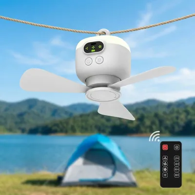 Produktbild von Ø27cm Mobiler Akku Deckenventilator mit Licht 8000mAh USB-C Ventilator 4 Stufen & Timer Tragbarer Zeltventilator für Camping RV Outdoor & Wohnmobil