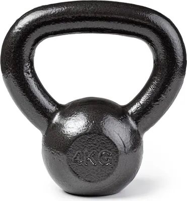 Zdjęcie produktu dla Kettlebell żeliwny 4 kg do treningu siłowego, odważnik do ćwiczeń, podnoszenie ciężarów, czarny