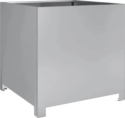 A plain studio shot of a gray planter box.