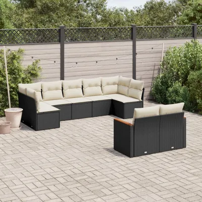 Produktbild von 9-tlg. Garten-Sofagarnitur - mit Kissen Schwarz Poly Rattan - Gartenmöbelset 3258689