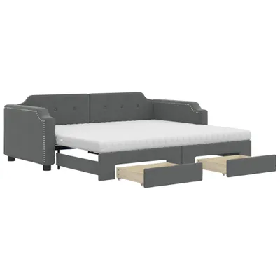 Zdjęcie produktu dla vidaXL Rozkładane łóżko dzienne z szufladami ciemnoszare 80x200 cm tkanina