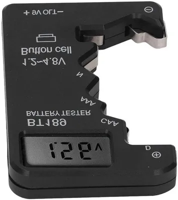 Obrázek produktu pro Tester baterií s LCD displejem pro baterie AA, AAA, 6F22, 9 V a 1,5 V – černý – digitální displej.