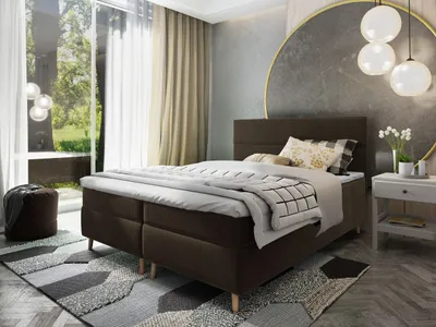 Produktbild von Masseno Boxspringbett SANTA 140x200 cm Komplett-Set mit Bonell Matratze und Topper, Polsterbett mit Bettkästen -Braun, KRONOS 06