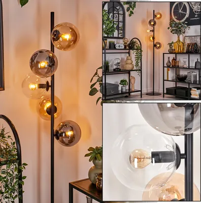 Produktbild von Fossobiubo Stehlampe aus Metall/Glas in Schwarz/Klar/Rauch-/Bernsteinfarben