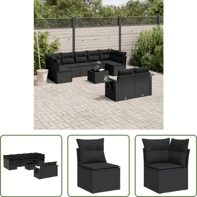 Produktbild von The Living Store 10-tlg. Garten-Sofagarnitur mit Kissen Schwarz Poly Rattan