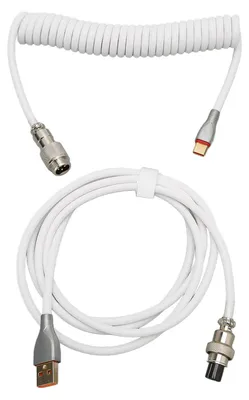 Image de Câble pour clavier mécanique à double gaine, spiralé sur mesure, avec connecteur aviation métallique amovible USB-C vers USB-A, blanc