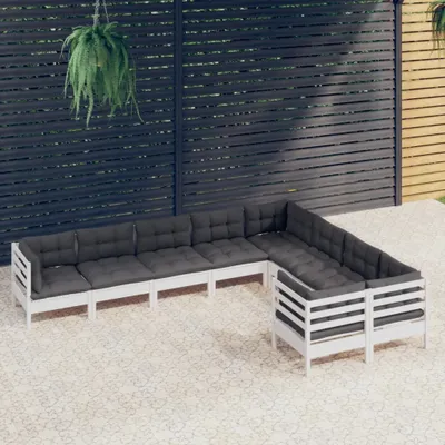 Produktbild von ZMH 9-tlg. Garten-Lounge-Set mit Kissen Weiß Kiefernholz