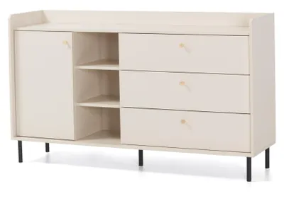 Produktbild von Masseno Kommode ASTREA 153,5 cm Sideboard mit 3 Schubladen und 1 Türen für Wohnzimmer Schlafzimmer Modern 153,5x42x91 cm Beige / Beige