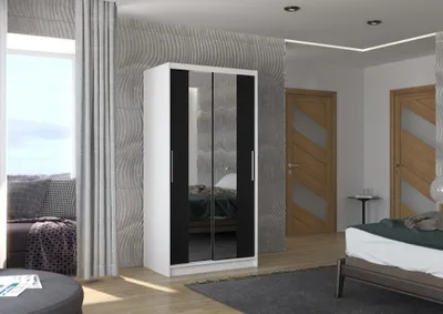 Obrázek produktu pro Šatní skříň se zrcadlem 100 cm LAMLA - bílá / černá