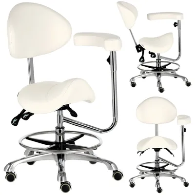 Produktbild von Kosmetischer Friseurhocker Sattel mit Rückenlehne und Armlehne SPA Hocker Stuhl mobil