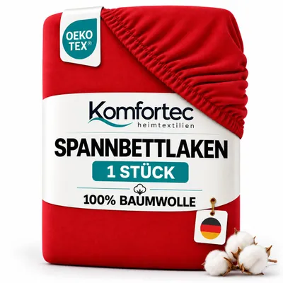 Produktbild von Komfortec Jersey Spannbettlaken 90x200 cm, 100% Baumwolle, Rot