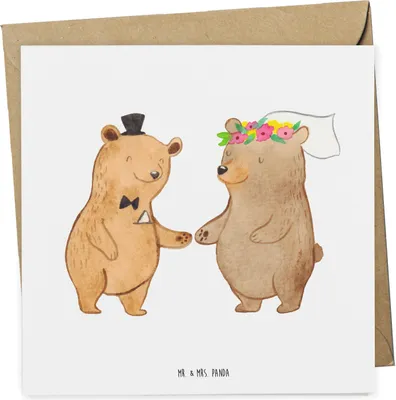 Produktbild von Mr. & Mrs. Panda Grußkarte Bären Heirat - Weiß - Geschenk, doppelkarte, anlasskarte, Klappkarte, Zur Hochzeit, Hochzeitsgeschenk, Trauung, Hochzeitstag, Hochzeitskarte