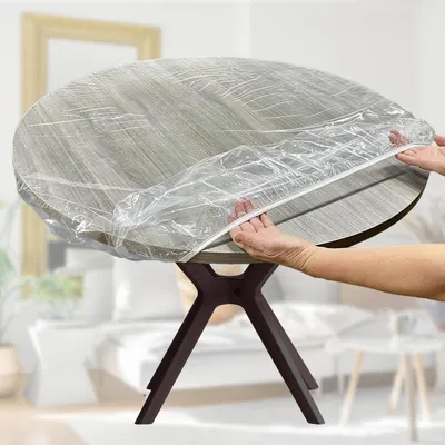 Produktbild von Tischdecke Transparent Rund 120 cm Wasserdicht Abwaschbar TPU Elastischer Rand