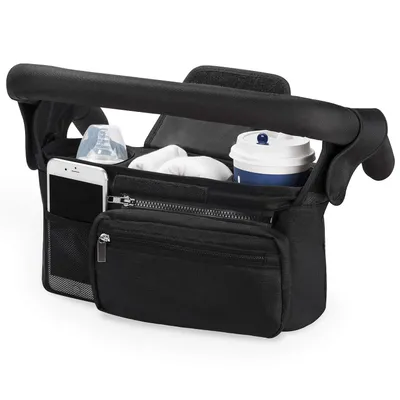 Produktbild von Kinderwagen Organizer Universal mit Isolierten Getränkehalter/Becherhalter, Momcozy Buggy Kinderwagentasche Baby Zubehör mit Reißverschlusstasche