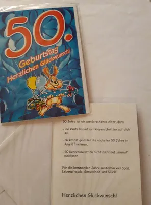 Produktbild von 1 Glückwunschkarte, 50. Geburtstag, Doppelkarte m. Umschlag, Hase Geschenke Luftballons