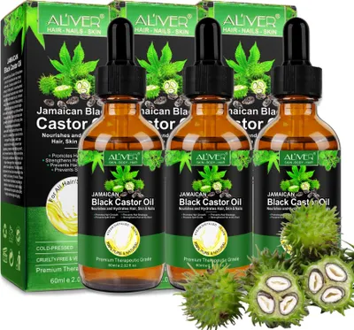Produktbild von Rizinusöl Castor Öl für Haut, Haar, Bart, Wimpern, Nägel Pflege, kaltgepresst Bio Vegan, 3x 60ml