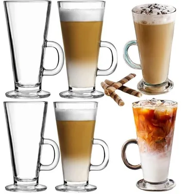 Immagine prodotto di Omgoods - Set di 6 bicchieri alti da latte, capacità 280 ml - Ideali per caffè freddo, cappuccino e cioccolata calda