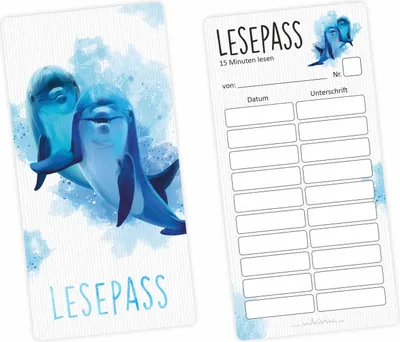 Produktbild von Lesepass Delfin Lesezeichen zum Lesen üben Grundschule - Anzahl 10 Stück