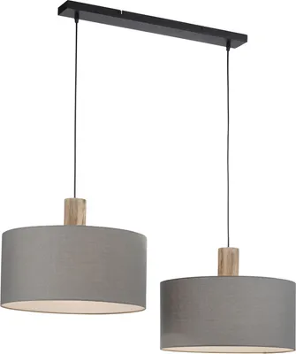 Produktbild von JUST LIGHT LED Pendelleuchte LINEN Stoffschirme mit Holz Apllikationen grau Wohnzimmer, Esszimmer, Küche
