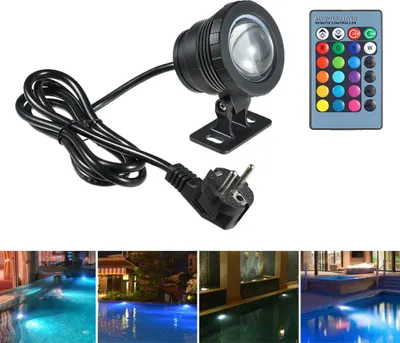 Zdjęcie produktu dla AC85-265V 10W Lampa podwodna LED RGB Lampa podwodna z pilotem zdalnego sterowania 16 kolorów Zmiana błysku / stroboskopu / zanikania / płynne 4 efekty świetlne IP65 Wodoodporna (większość 1m) Konstrukcja do basenu Akwarium Staw Spray Fontanna Halloween Boże Narodzenie Festiwal Funkcja ślubna