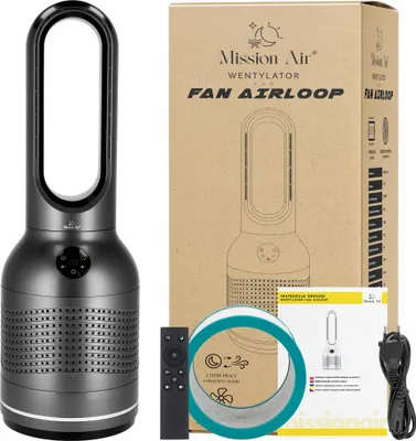 Produktbild von AirLoop Turmventilator, flügellos, 67 cm, Grau, 8 Geschwindigkeiten, Oszillation, Timer, HEPA-Filter