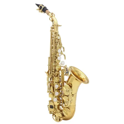Produktbild von Bb Bend Althorn Sopransaxophon, Saxophon Perlweiße Muschelknöpfe Blasinstrument, Messing Golden Carved Pattern