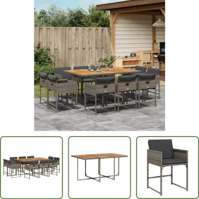 Produktbild von The Living Store 11-tlg. Garten-Essgruppe mit Kissen Grau Poly Rattan