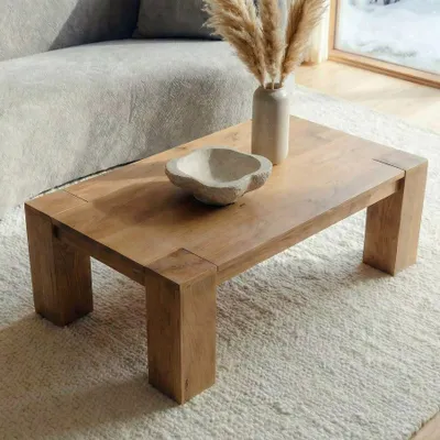 Produktbild von riess-ambiente Rechteckiger Couchtisch MAKASSAR 100cm beige cream finish massives Mangoholz mit Maserung