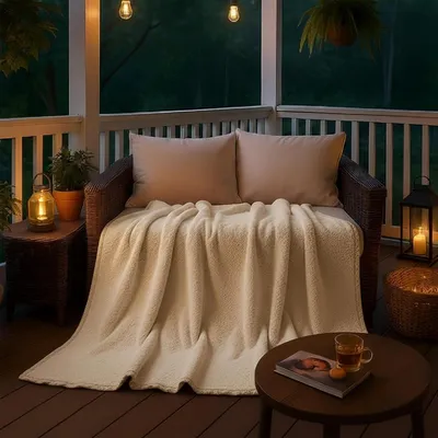 Produktbild von Kuscheldecke 150x200 cm - Warme Sherpa Wolldecke in Creme